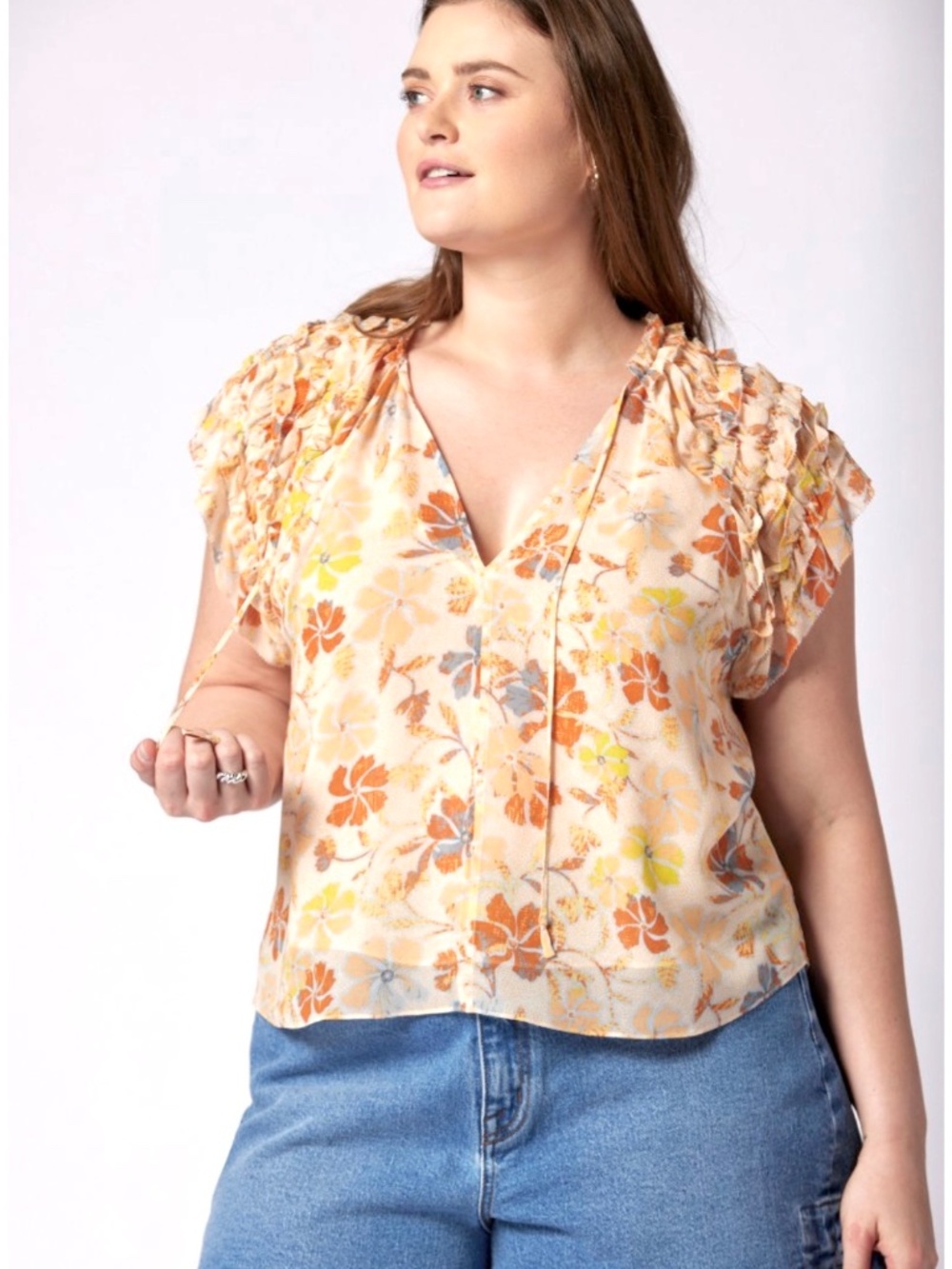 JOIE Tezza 100% Silk Short Sleeve Top in Apricot Buff Floral  - NWT! - 1X
